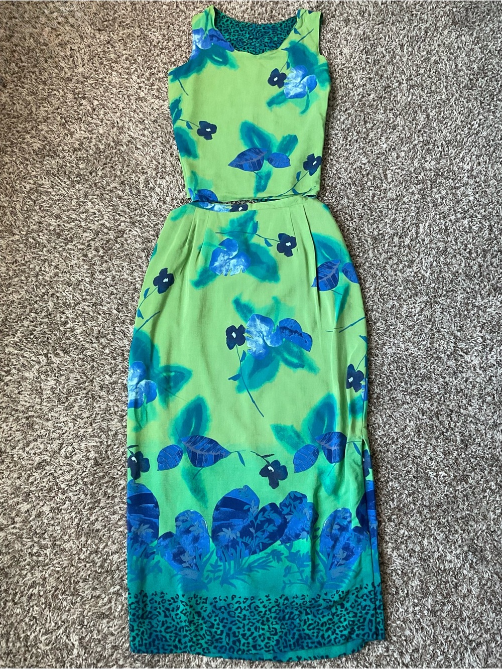 Rare Vintage Reversible Matching Set 3-in-1 Tropical Botanical Animal Print Midi